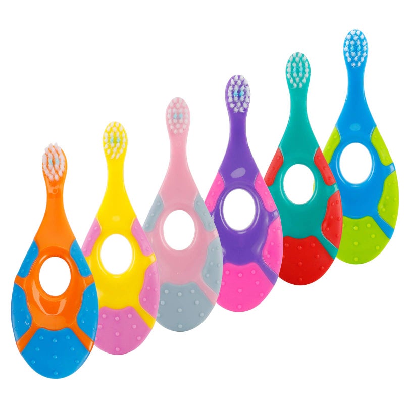 Slotic Baby Toothbrush & Toddler Toothbrush for Age 0-2 Years Old | Extra Soft Bristle for Baby Teeth & Infant Gums | Easy-Grip Finger Handle & Teething Pad | Dentist Recommended | 6-Pack - Image 1